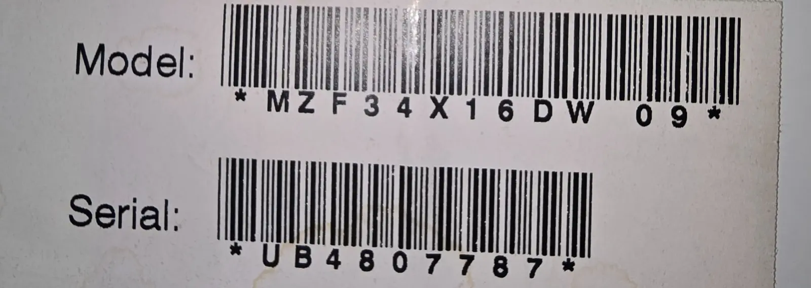 Maytag model and serial label